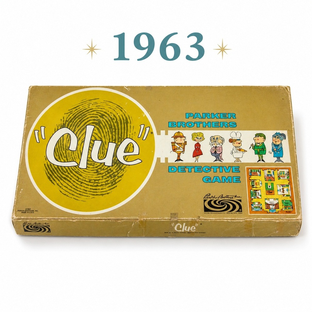 Vintage 1963 Clue Board Game Parker Brothers Detective Game Yellow Box Edition
